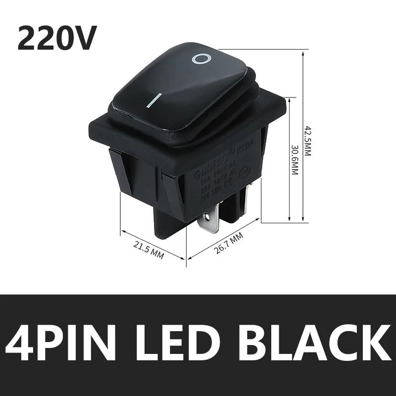 5PCS KCD4 12V 220V Waterproof And Oil Proof Latching Switch Four Feet ON OFF Red Green With Lights 4PIN Rocker Power Switch LED