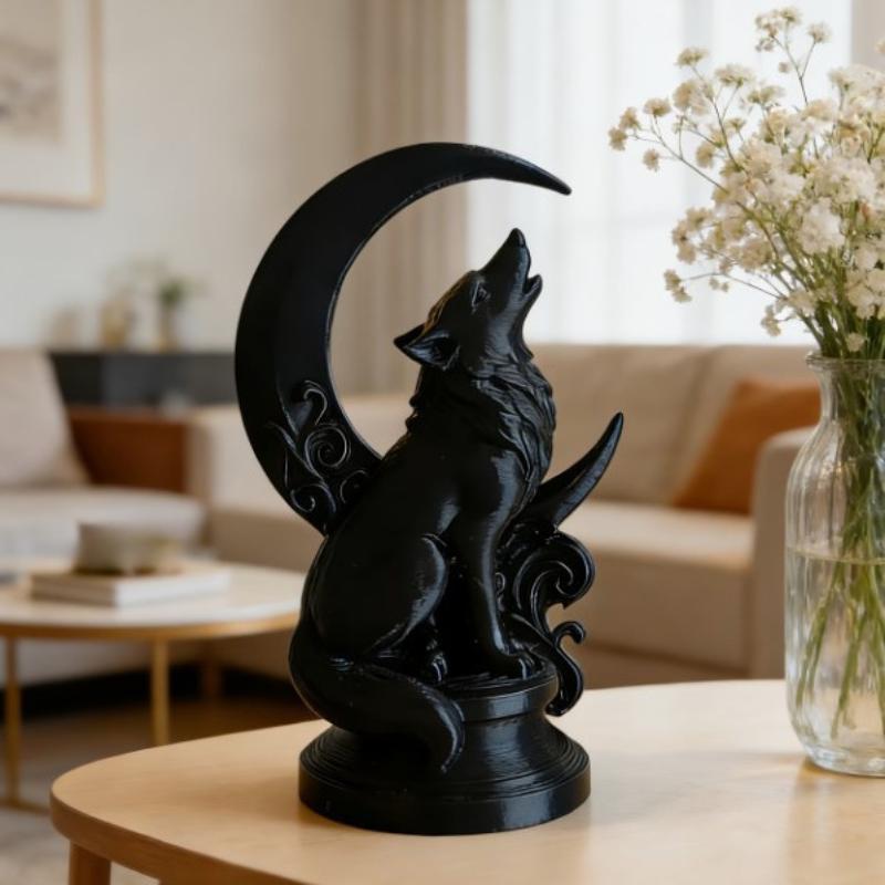 Moon Wolf Totem Ornament, Perfect For Art Decoration Statues In Living Rooms, Study/Bookshelves, Offices, And Entrances