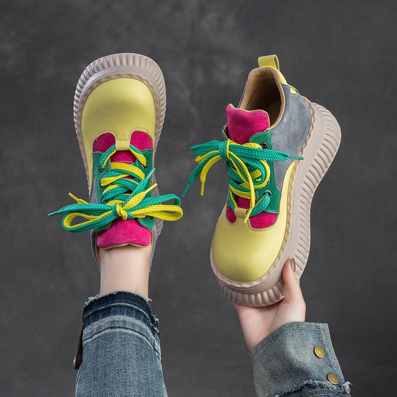 GKTINOO 2025 Spring New Genuine Leather Flat Platform Shoes Mixed Colors Thick Sole Shoes For Casual Sneakers Women's Shoes