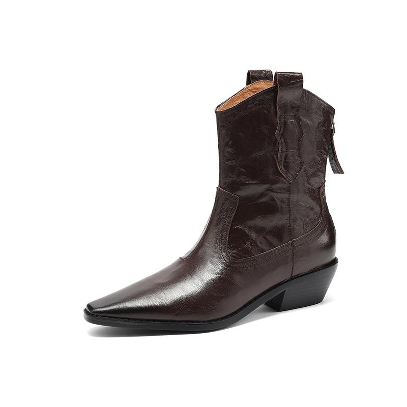 Fashion 2024 Autumn/Winter Women Boots Pointed Toe Med Heel Chelsea Boots Genuine Leather Shoes for Women Western Ankle Boots