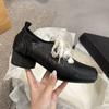 Fashion Women's Thick Heel Shoes Spring New Square Head Deep Mouth Front Lacing Anti-slip Wear-resistant Low-top Shoes
