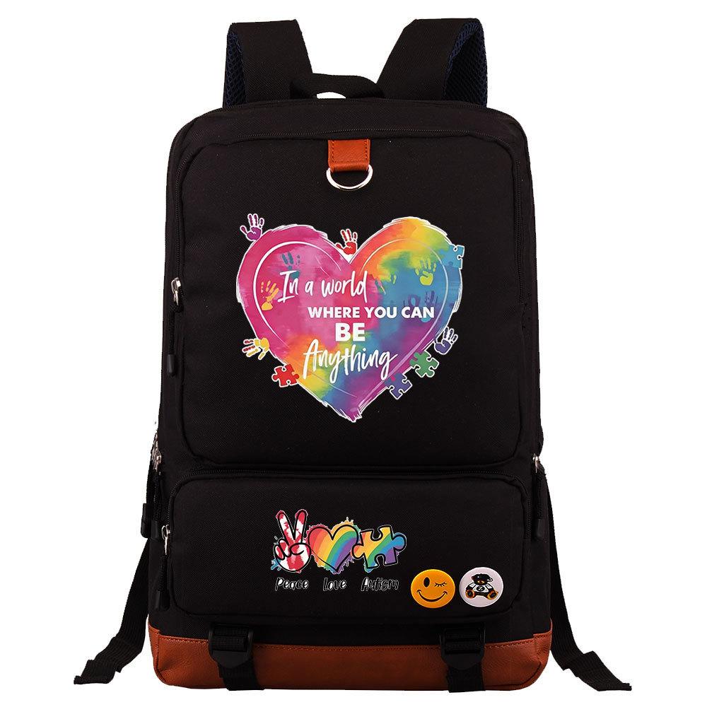 Autism Awareness LOVE Puzzle Print Back To School Backpack Casual Daypack Large Capacity Student Bookbag for Boys Girls Travel