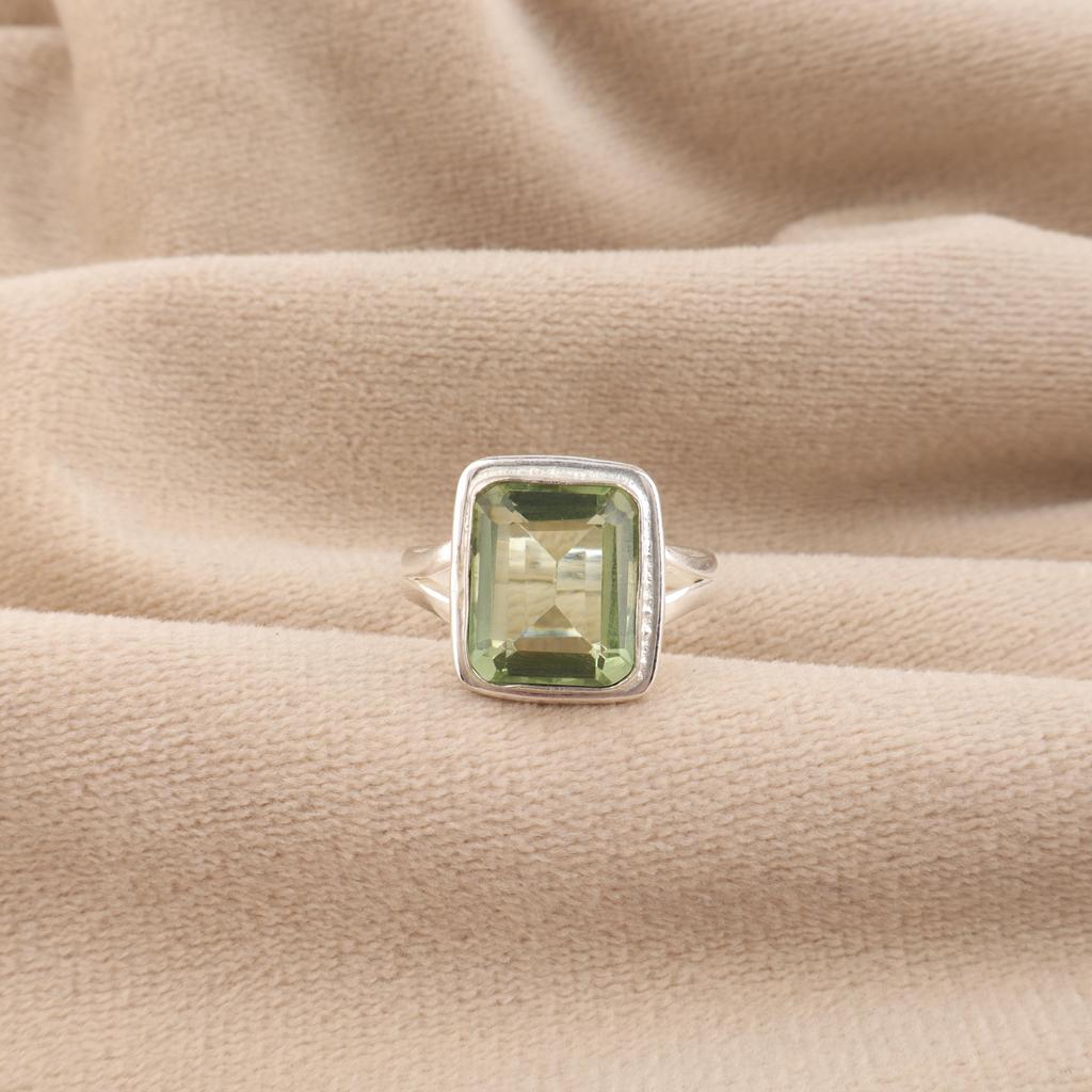 Zielony Ametyst Kamień Szlachetny Srebro Próby 925 Projektancka Ręcznie Robiona Biżuteria Obrączka Ślubna Dla Niej RR-79-11