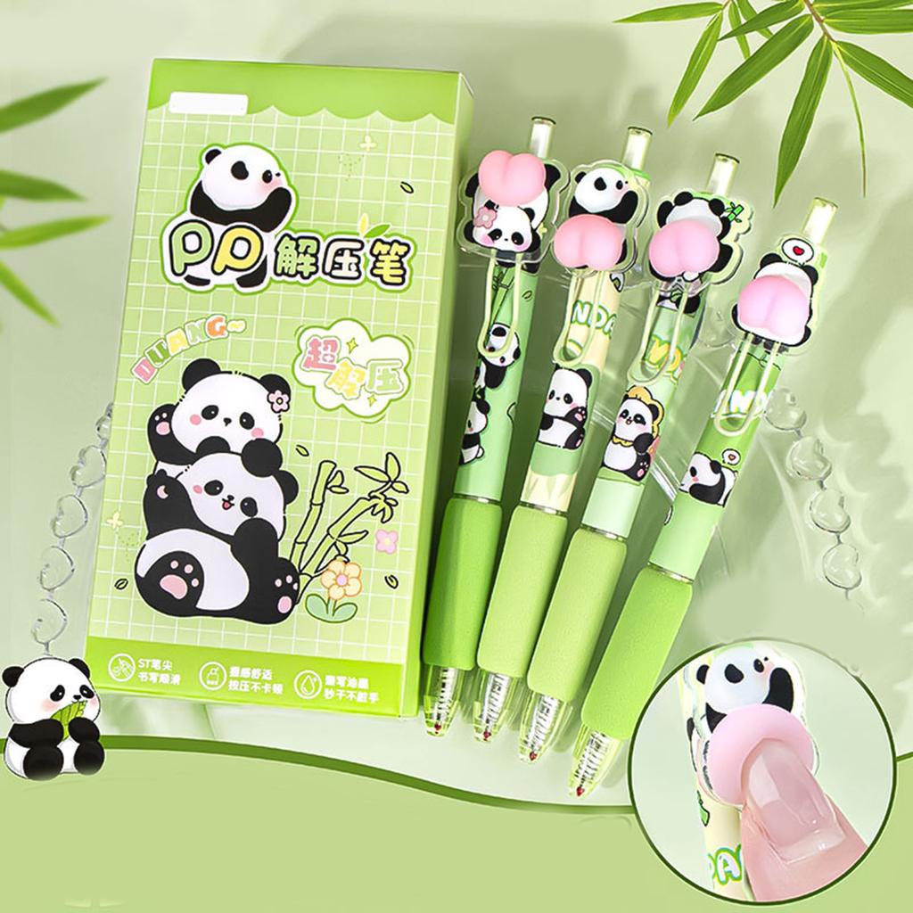 4 Pcs 0.5mm Gel Ink Pen Cartoon Panda Neutral Pen Retractable Black Ink Pen Lovely Capybara Pressing Pen for Journaling