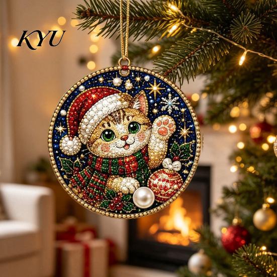 Acrylic Santa Hanging Ornaments 6 Pcs Christmas Pearl Art Ornaments, 2D Flat Holiday Tree Pendant, Decorations Effect Decoration for Home Wall