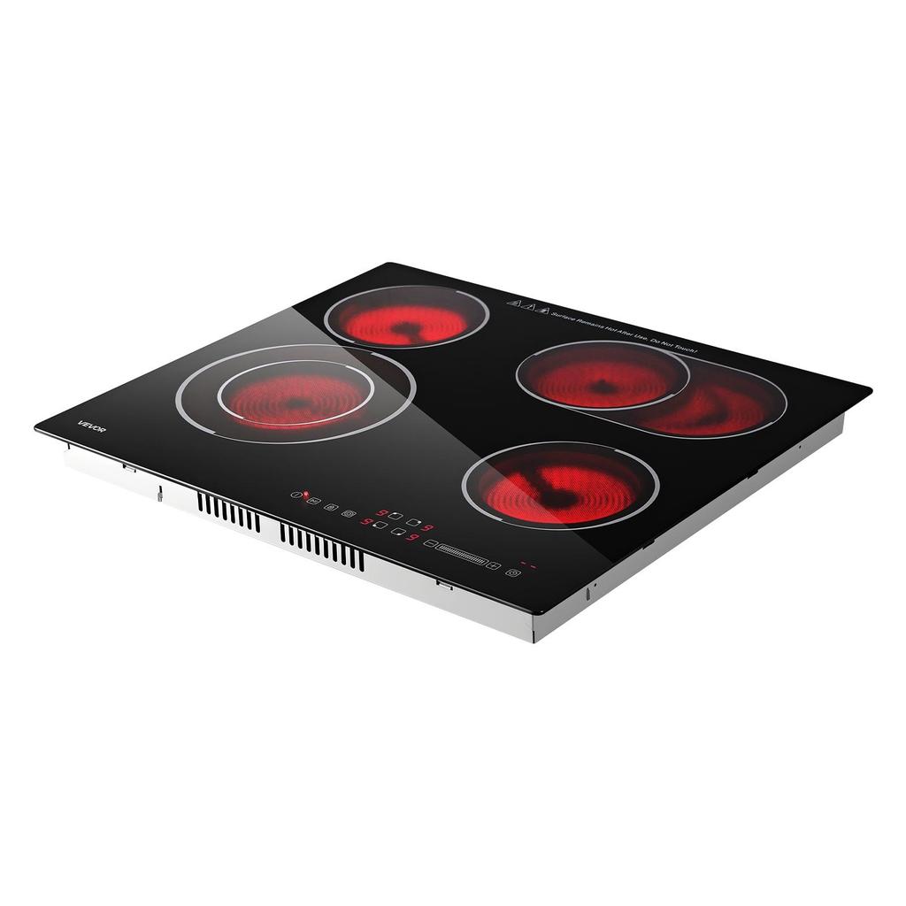 VEVOR Electric Cooktop 60cm 4 Burners Stove Top 6600W 220V No Plug, Ceramic Countertop/Built-in Radiant Electric Stove , with 9 Power Levels, Timer