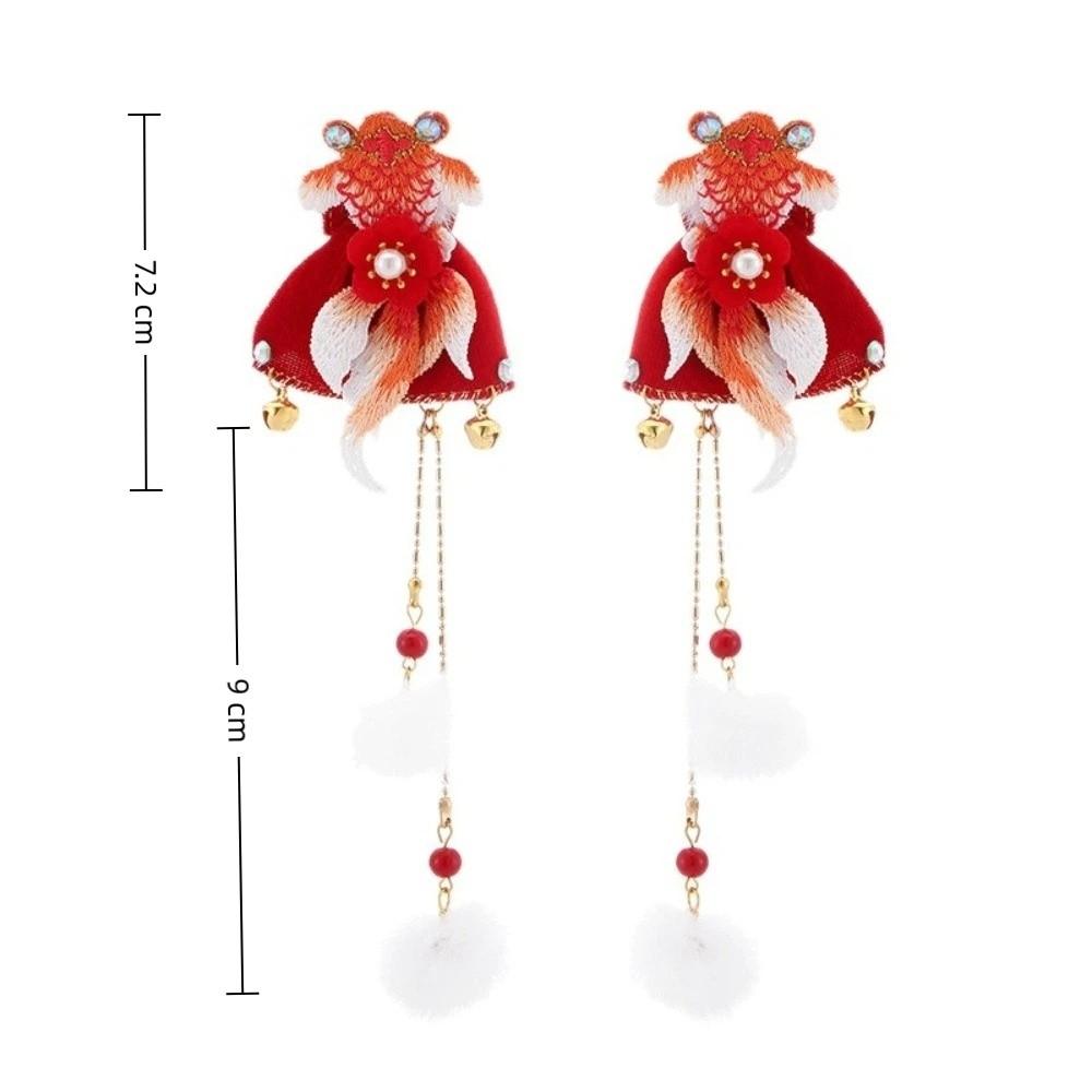 2pc Headwear Goldfish Hair Clip with Bell and Tassel Chinese New Year Festival New Year Barrettes Red Hair Clip Girls