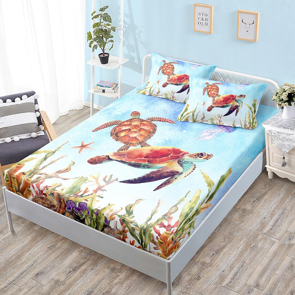Ocean World Turtle Fitted Sheet Bed Mattress Protector Fashion Bedding Elastic Bed Sheets Kids Twin Full Queen King Bed Cover