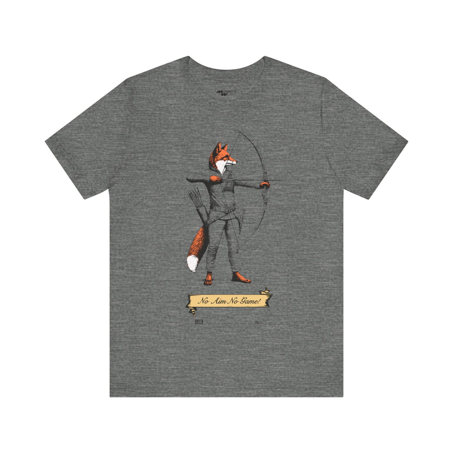Archery Fox T-Shirt Vintage Medieval Art No Aim, No Game Bow Arrow Robin Hood M