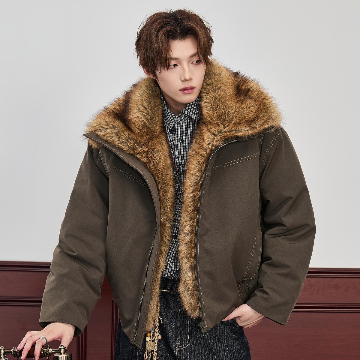 

ALLIN Men s Black Eagle Collar Short Down Jacket - Thickened Winter Warmth & Cold Protection 3XL