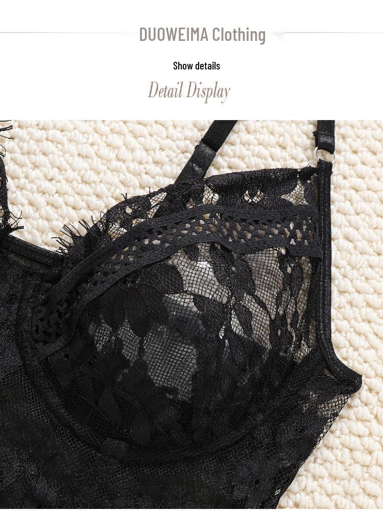 European & American Black Lace Strappy Lingerie Set - See-through Temptation Pajamas 2025
