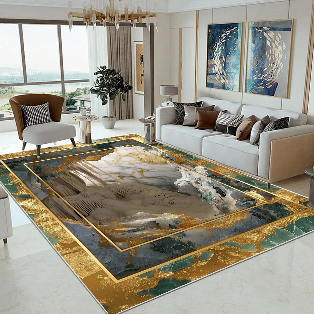 Luxury Marble Large Rugs for Living Room Decor Sofa Black Gold Carpet Decoration Home Coffee Tables Mat Non-slip Bedroom Carpets