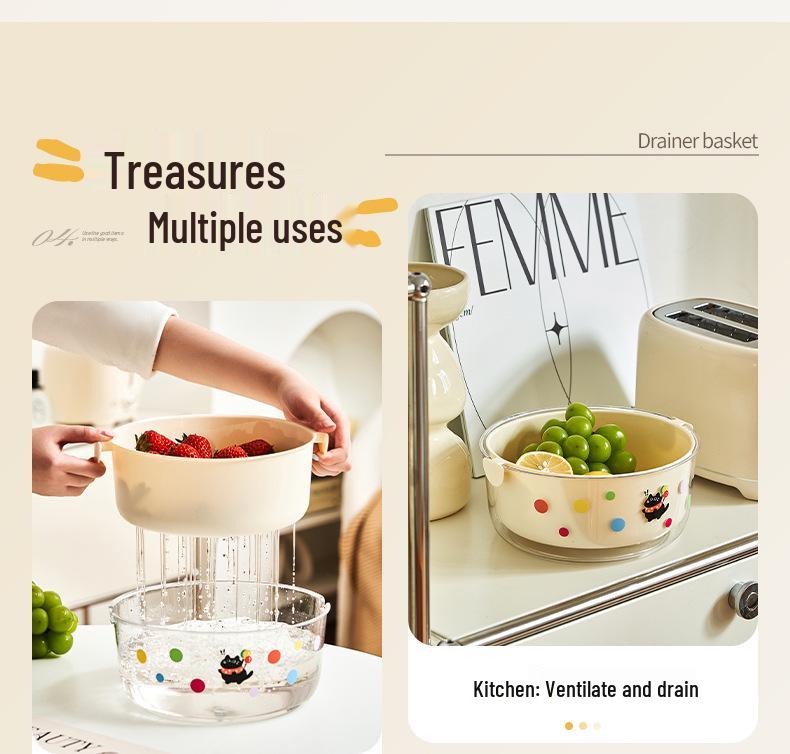 Doppellagiger Lebensmittel-Abtropfkorb & Obstschale - Gemüsewäscher, Obstteller, Aufbewahrungsbox für Nüsse & Snacks