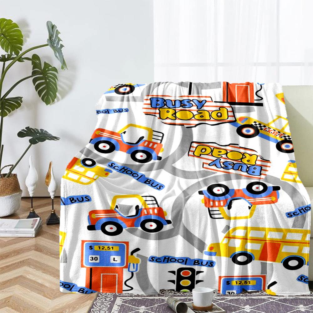 Cute cars Theme Printed Blanket - Perfect for Couch, Bed, Travel & Outdoor Use | Machine Washable, Cozy & Durable.
