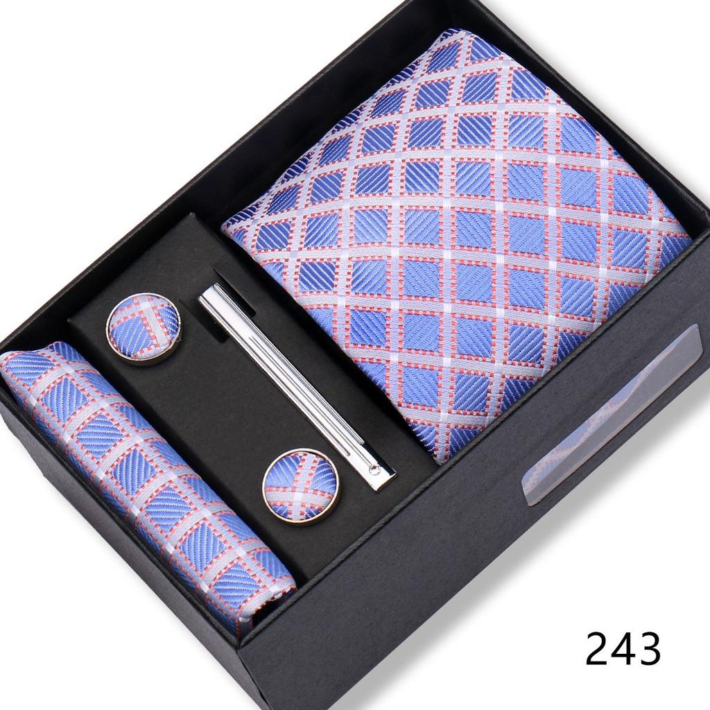 Ensemble Cadeau Boîte Pochette de Costume pour Homme Cravate Rayée Polyester Mode Premium Mariage Affaires