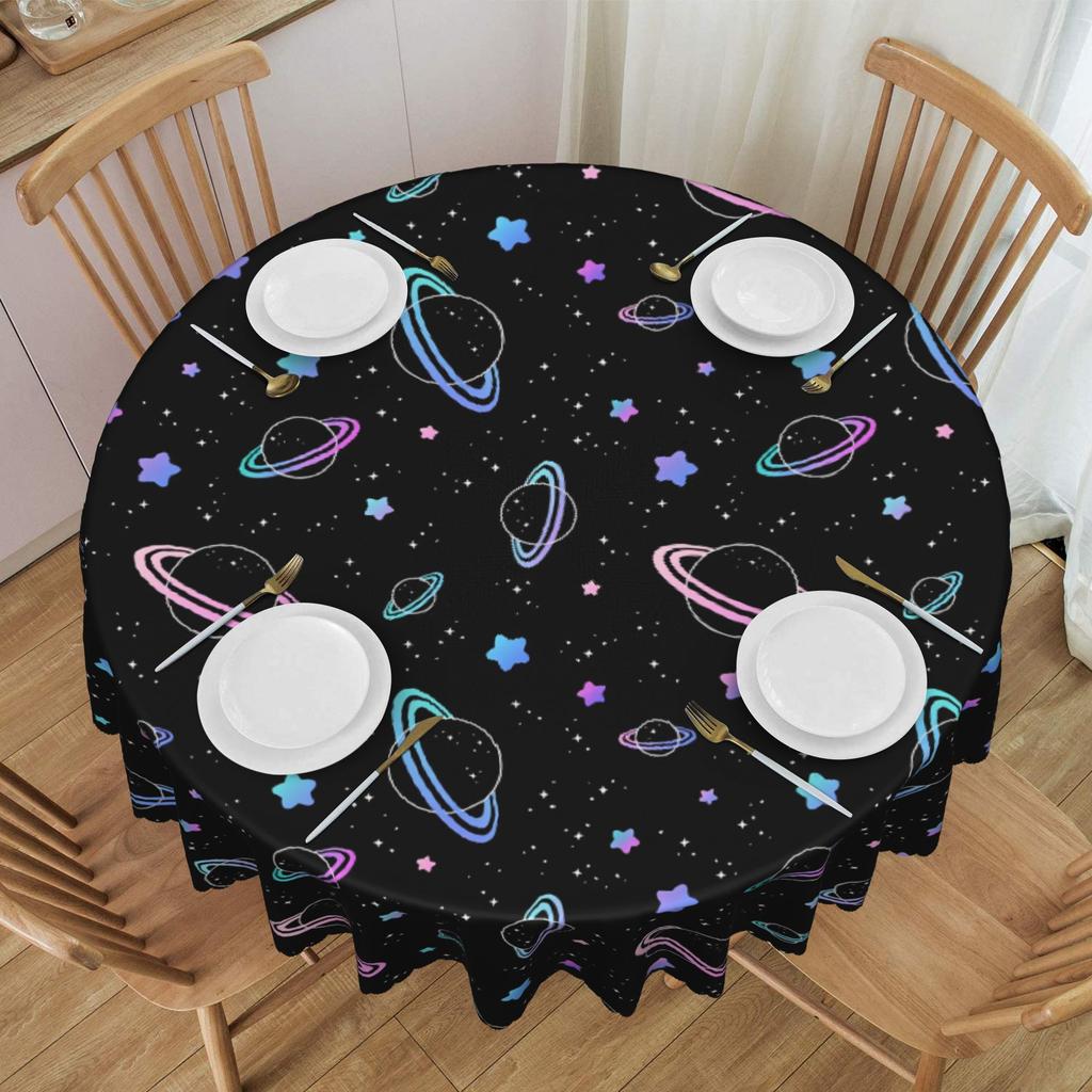 Universe Night Sky Stars Seamless Pattern Round Tablecloths 60 Inches Table Covers for Kitchen Table Cloth