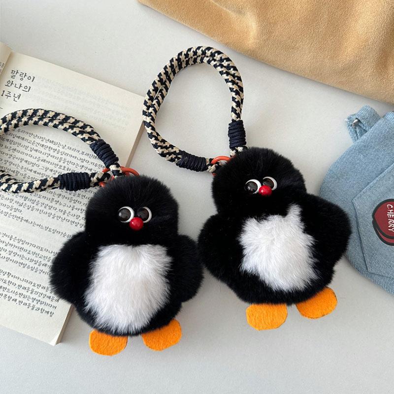 Real Fur Lovely Penguin Plush Keychain Cute Penguin Doll Backpack Pendant Creative Animal Key Chain Girls Women Bag Accessories