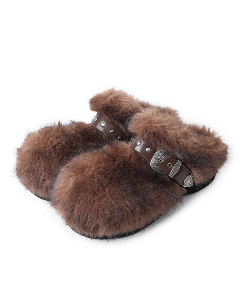 Lecyto Buckle Fur Clog_[Brown]