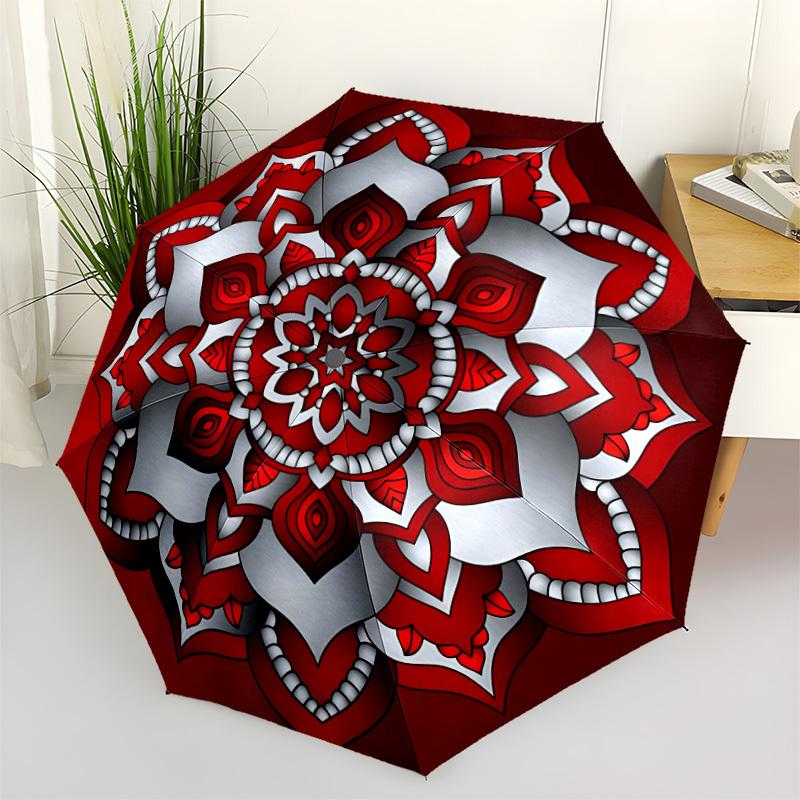 

1pc Mandala Automatic Opening/Closing Folding Umbrella with 8 Ribs, Plastic Handle, Windproof Portable Sunshade Umbrella yy251222215