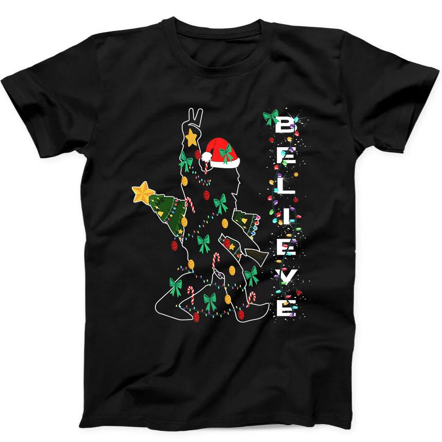 

Christmas Bigfoot Believe Xmas Retro Funny Gift Black T Shirt 223 2XL
