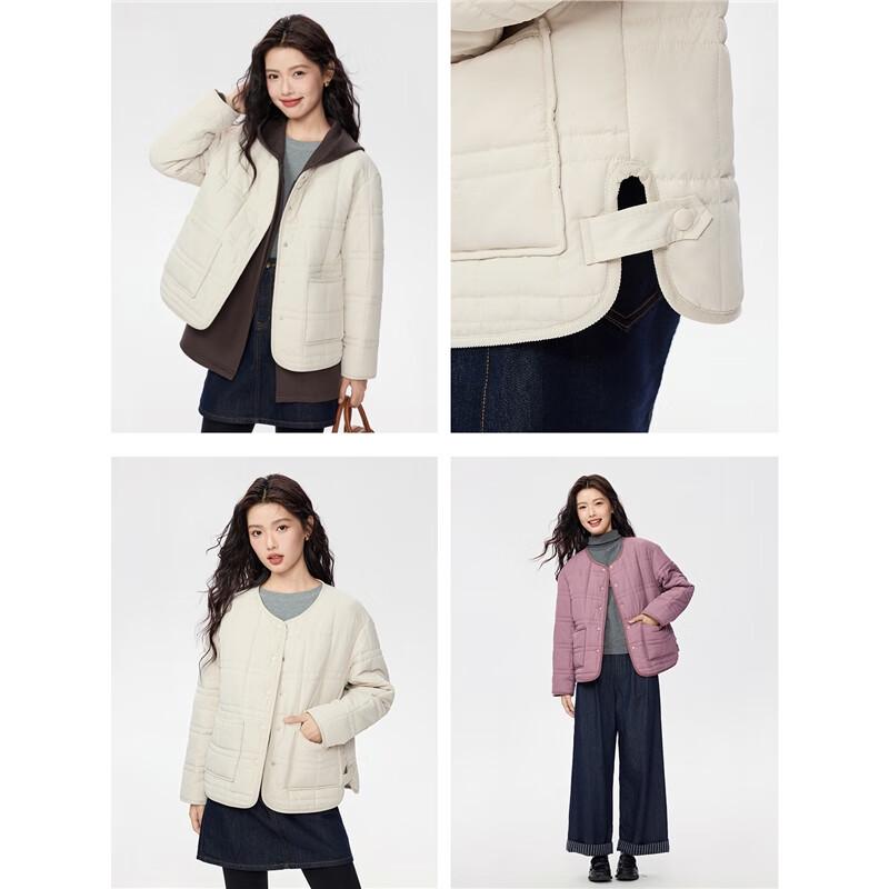 Giordano Women's Quilted Plaid Crew Neck Padded Jacket