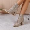 Booties Women Fall Winter New Versatile Gold Pointed Toe Block Heel Pump Shoes