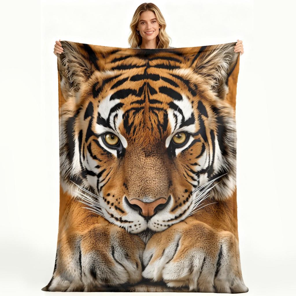 Tiger Face Fleece Blanket Big Cat Print Throw Soft Warm All Season Bedding Home Decor Gift For Animal Lovers