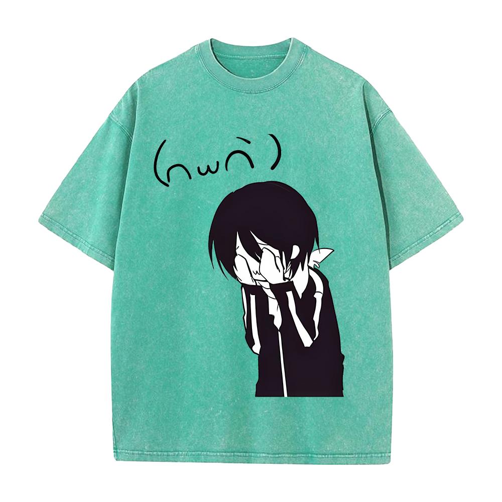 Yato Funny Printed Tee Anime Noragami Clothing Men Women Retro Washed T-shirts Short Sleeve Tshirt Harajuku Male Cotton T Shirt S мятный зеленый