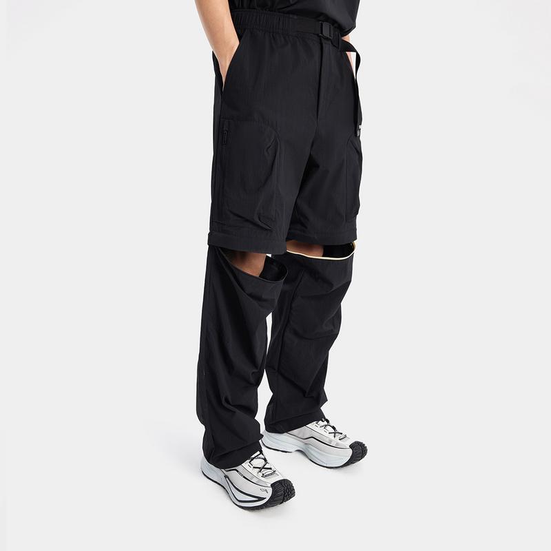 Li Ning CF Suo Solid Color Versatile Double Pleat Water-Resistant Cargo Loose Straight Leg Casual Pants Men Bottoms Black AYKV213-4