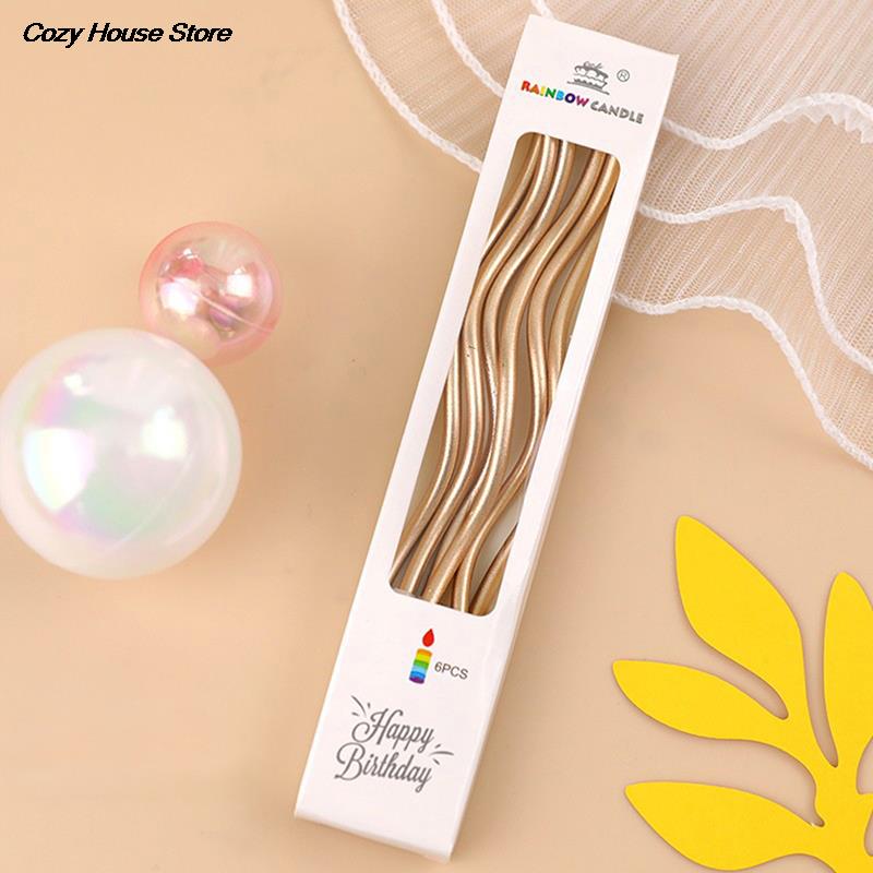 New 6Pcs/box Cake Candle Colorful Curved Spiral Cake Candle Long Multicolor Colored Curving Cake Candle Kids Birthday Decoration