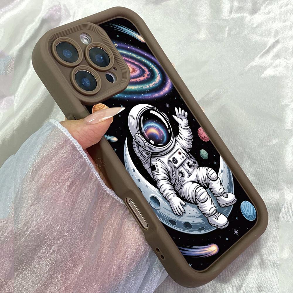 

JT110 Cartoon Astronaut for iPhone 17 16 15 Pro Max Samsung S26 S25 S24 Ultra A17 A16 A07 A56 Xiaomi 15T Redmi 15c 14C Soft TPU Case Redmi 15C 4G/5G(171.6) коричневий