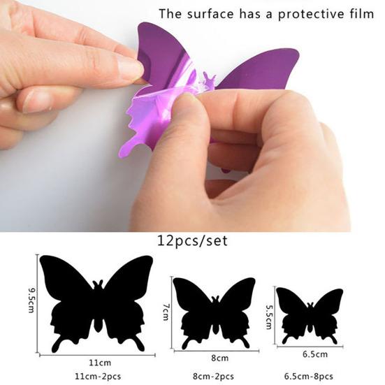 12Pcs PVC Butterfly 3D Mirror Removable Wall Sticker Decal DIY Art Home Decor