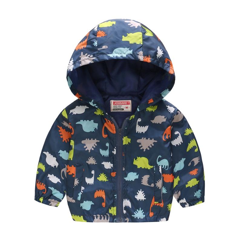 2-9 Years Kids Spring Autumn Thin Hooded Coat Printed Zipper Outwear