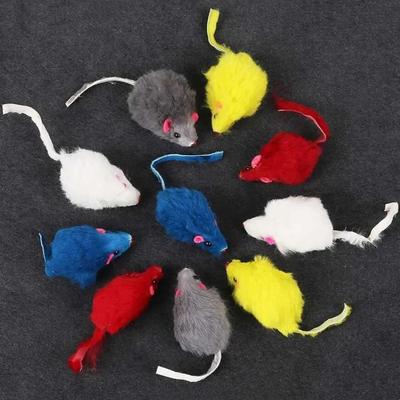 12Pcs Mouse Real Fur Mixed Loaded Cat Interactive Kitty Toys Cats To Catch Chew With Sound Pet Cat Toys Supplies