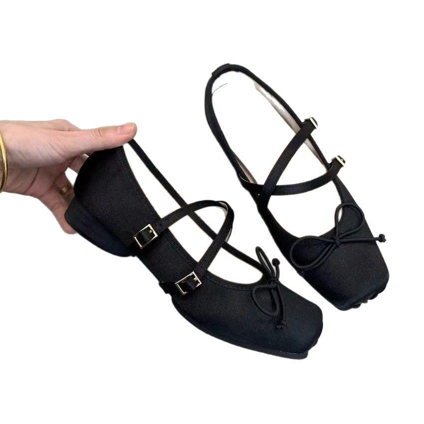 Retro gentle fairy skirt low heel square head bow word belt single shoes women 2025 new ballet style women's shoes