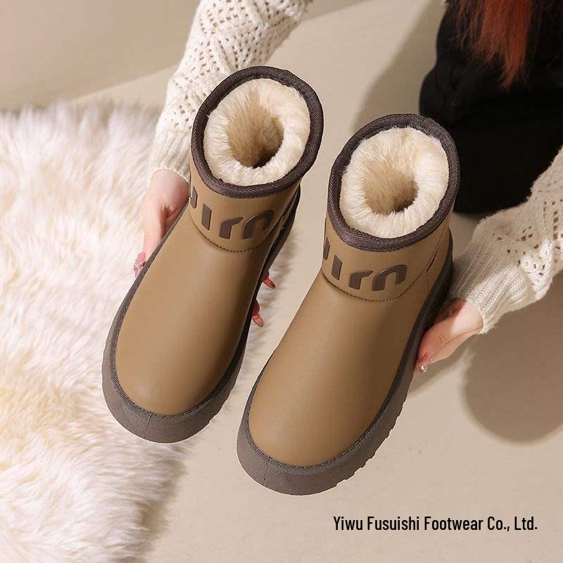 2025 New Style Waterproof Girls' Snow Boots - Plus Velvet, All-Season Leather Short Boots