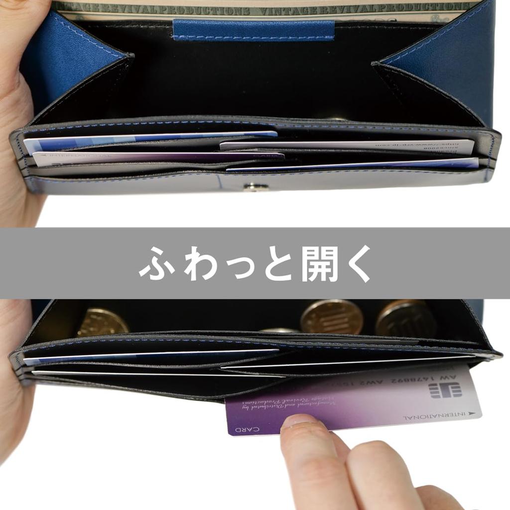 Revival Loneo basic Small long wallet Genuine leather Tochigi leather Made in Japan [Vintage Productions] (Blue)