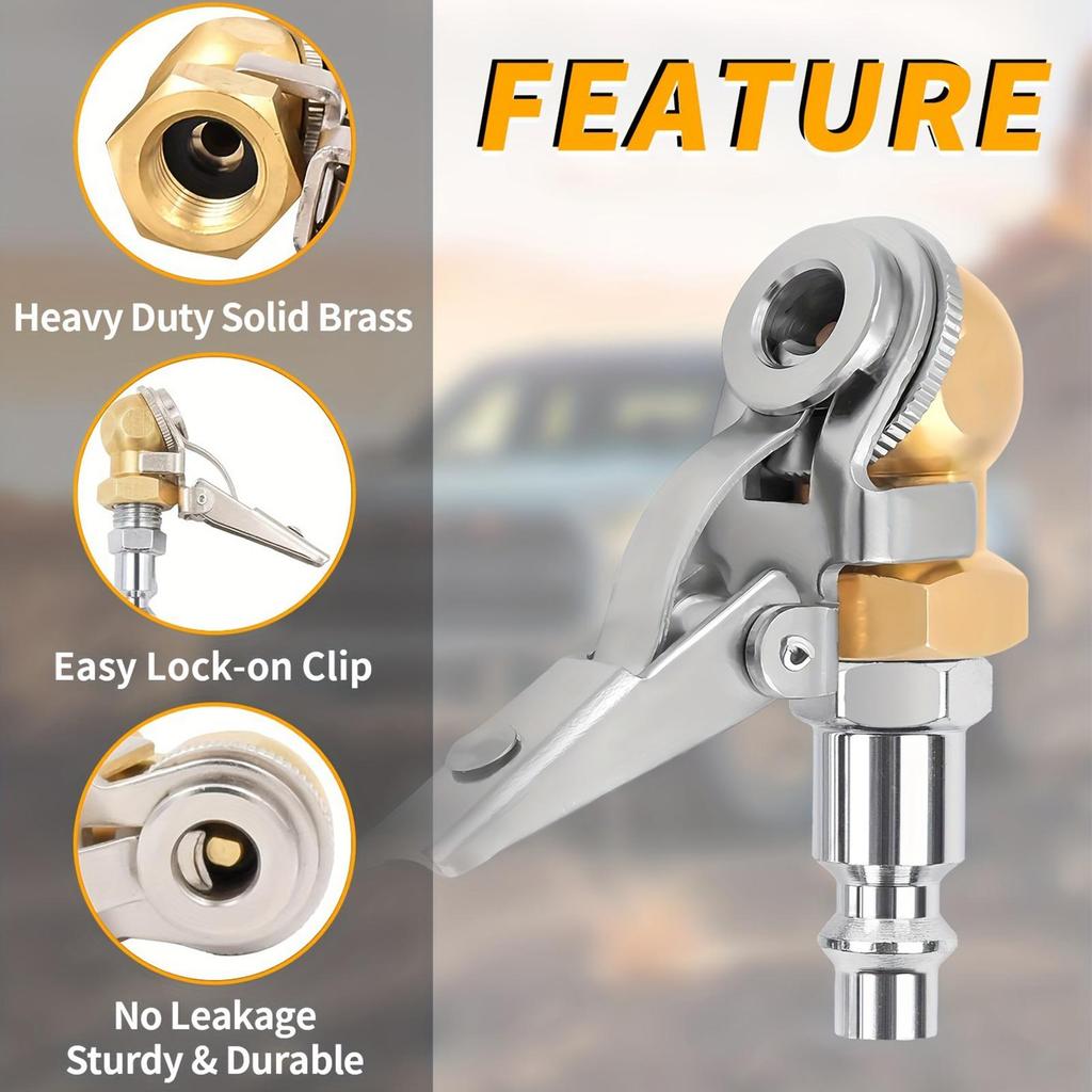 Tire Inflator Chuck Leak-Proof Heavy Duty Attachments Car Tire Inflator Hose Adapter for Motorcycle RV Truck Bike Scooter Auto