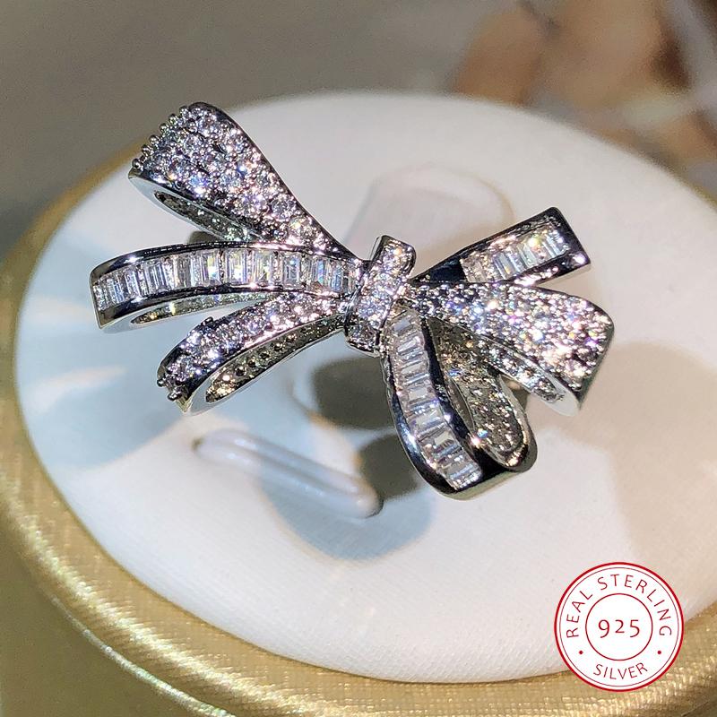 CopperHigh Quality Bow Bow Bow Bow Zircon Ring Women's Fashion Party Birthday Jewelry Rings
