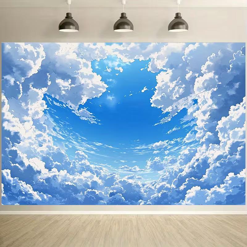 2D Dreamy Blue Sky Clouds Backdrop Kids Birthday Wall Decor Background