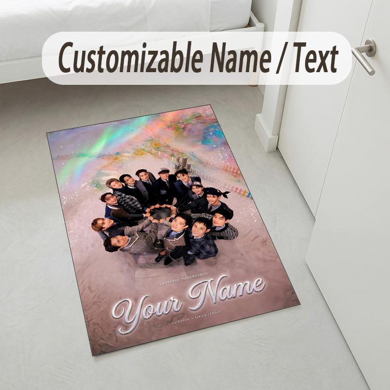 Personalized Crystal Velvet Carpet,SEVENTEEN Custom Printed Name, Plush Area Rug For Home Indoor Decor