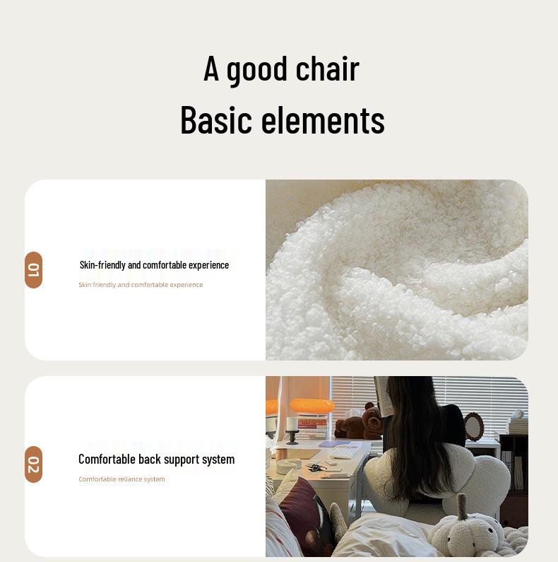 Cream Style Lamb Wool Makeup Chair with Rotatable Backrest - Perfect for Girl's Bedroom or Desk.