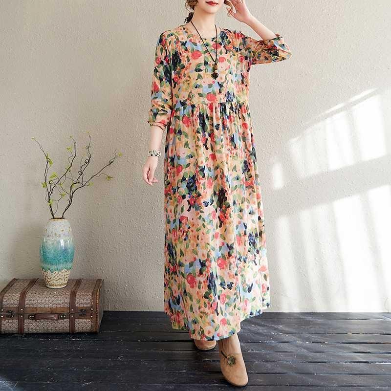 Travel Round Neck Vintage Long Flesh Covering Dresses