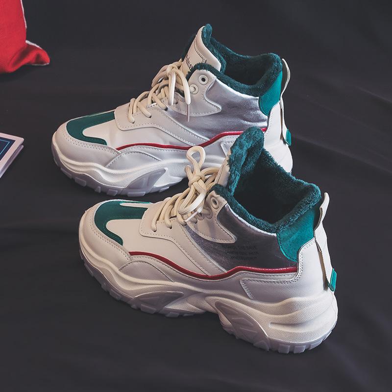 

Dad Shoes Girl 2021 Winter New Fleece Thickened Warm High Top Platform Sneakers Casual Versatile Cotton Shoes Tide 35