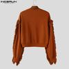 INCERUN Autumn Men Round Neck Long Sleeve Texture Tassel Hem Casual Cropped Pullover Tops