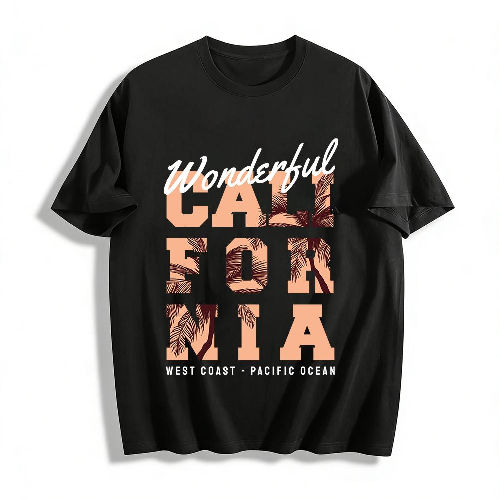 California Palm Leaf Print Casual Vacation T-Shirt Pure cotton T-shirt XXS