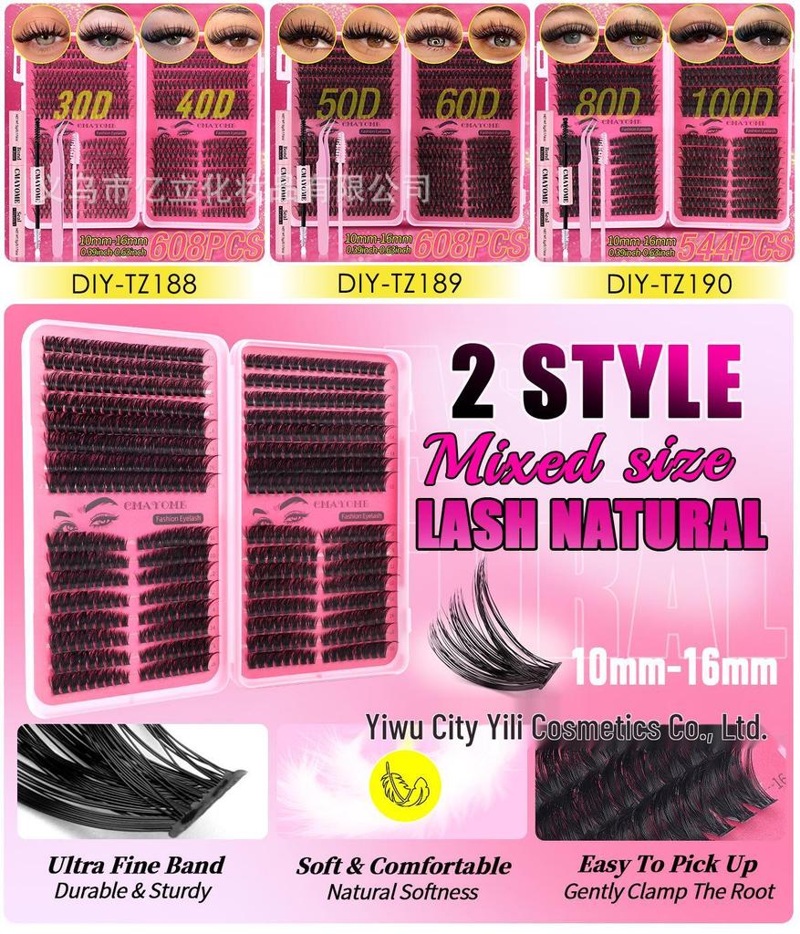 544 Cluster D Curl Individual Lash Set: DIY Dense, Curled, Segmented Eyelashes