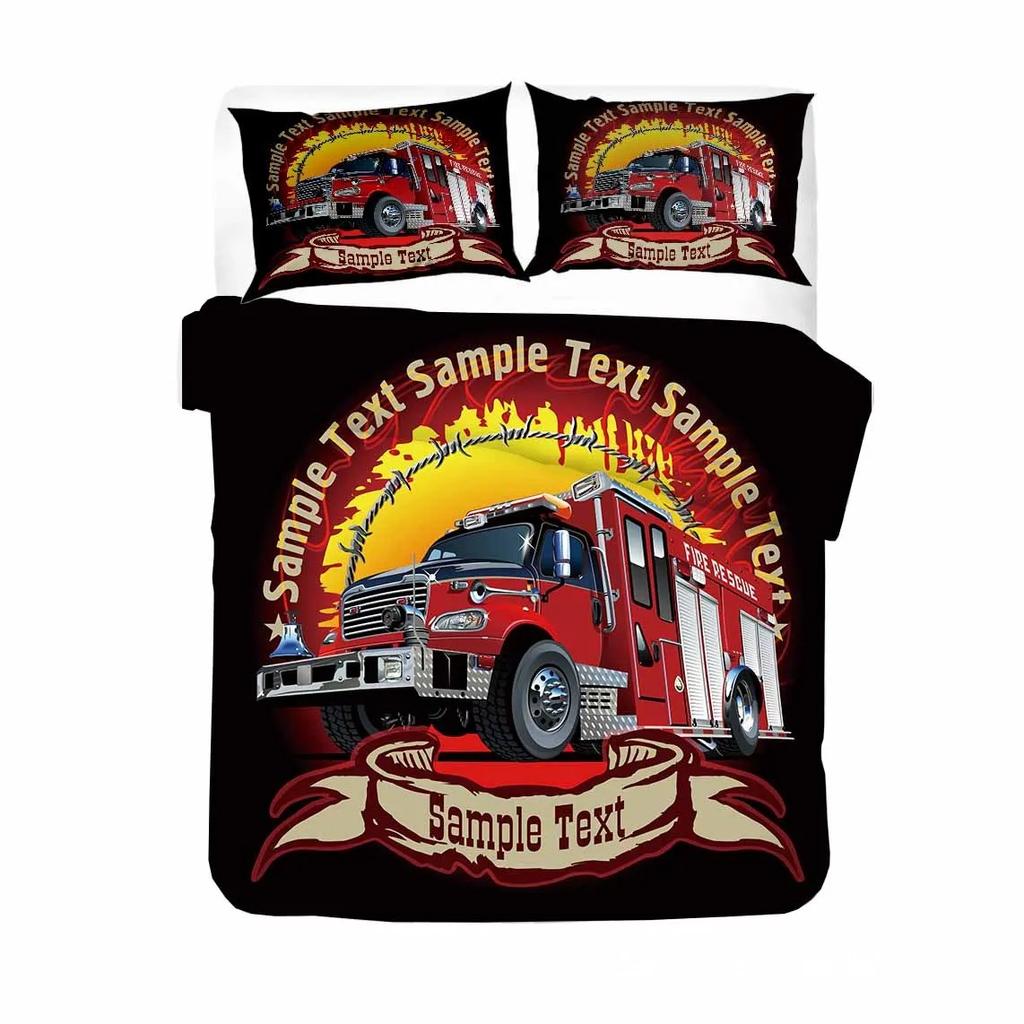 Firefighter Truck Red Firemen Car Bedding Set Boys Girls Twin Queen Size Duvet Cover Pillowcase Bed Kids Adult