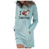 Women's Casual Solid Color Long Sleeve Round Neck Pocket Dress Merry Christmas