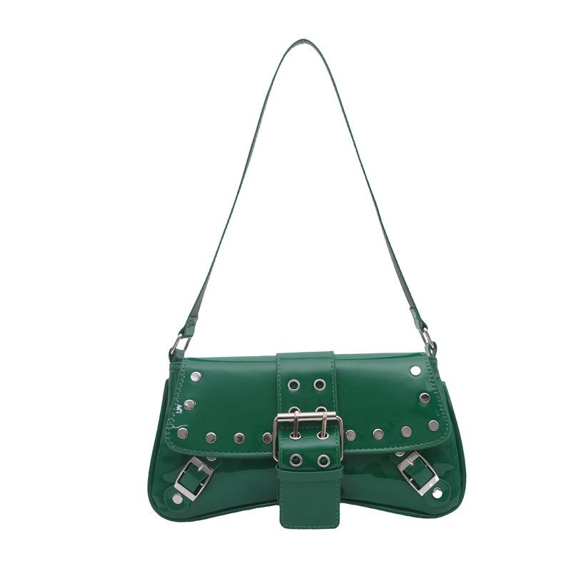 

Spice girl wind rivet armpit small bag women s new fashion niche design commuter bag patent leather shoulder bag bag зелений